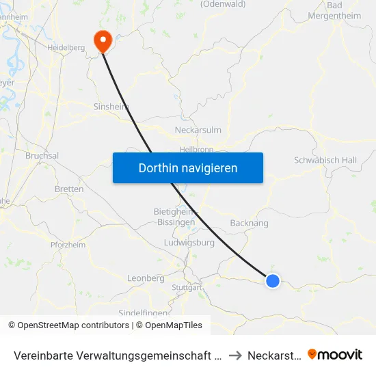 Vereinbarte Verwaltungsgemeinschaft Der Stadt Schorndorf to Neckarsteinach map