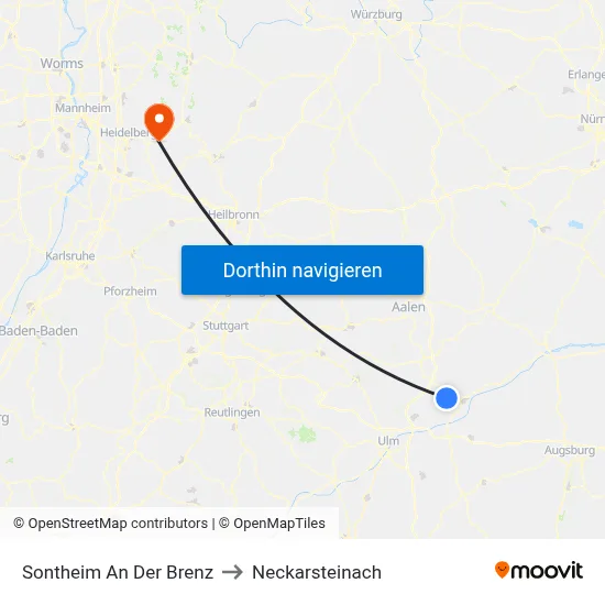 Sontheim An Der Brenz to Neckarsteinach map