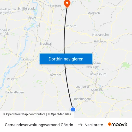 Gemeindeverwaltungsverband Gärtringen/Ehningen to Neckarsteinach map