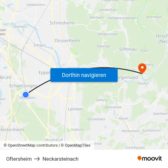 Oftersheim to Neckarsteinach map