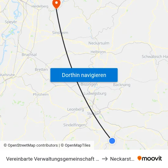 Vereinbarte Verwaltungsgemeinschaft Der Stadt Nürtingen to Neckarsteinach map