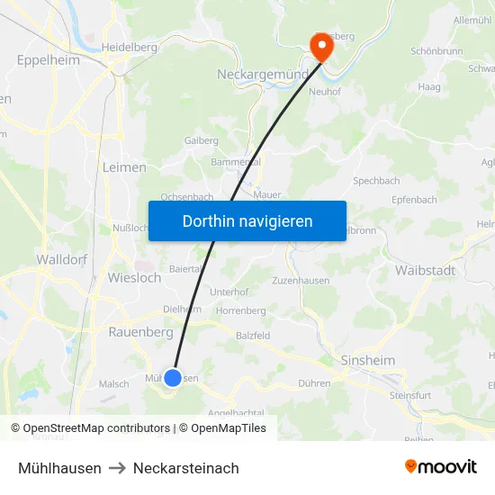 Mühlhausen to Neckarsteinach map