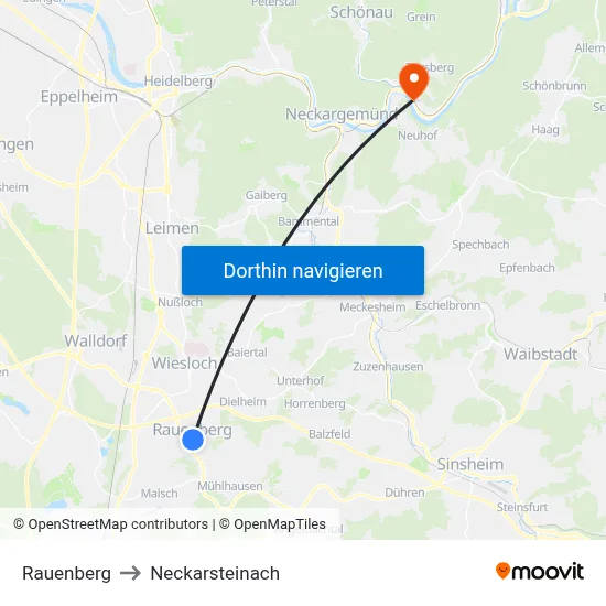 Rauenberg to Neckarsteinach map