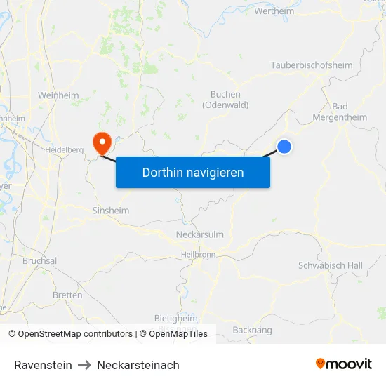Ravenstein to Neckarsteinach map