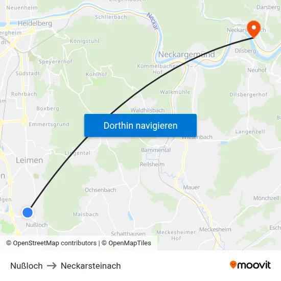 Nußloch to Neckarsteinach map