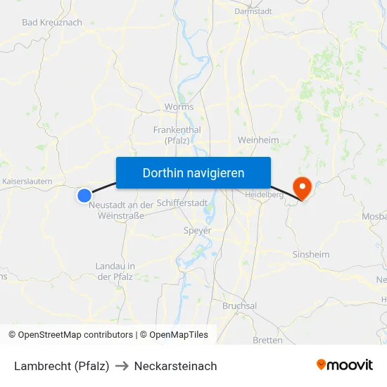 Lambrecht (Pfalz) to Neckarsteinach map