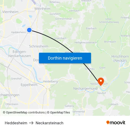 Heddesheim to Neckarsteinach map