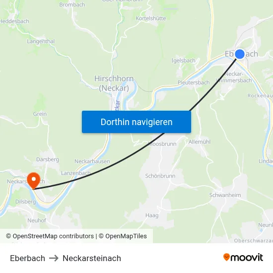 Eberbach to Neckarsteinach map
