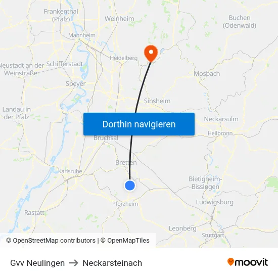 Gvv Neulingen to Neckarsteinach map