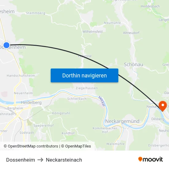 Dossenheim to Neckarsteinach map