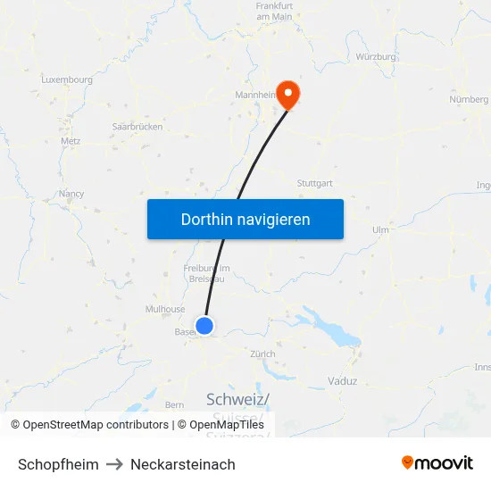 Schopfheim to Neckarsteinach map