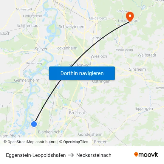 Eggenstein-Leopoldshafen to Neckarsteinach map