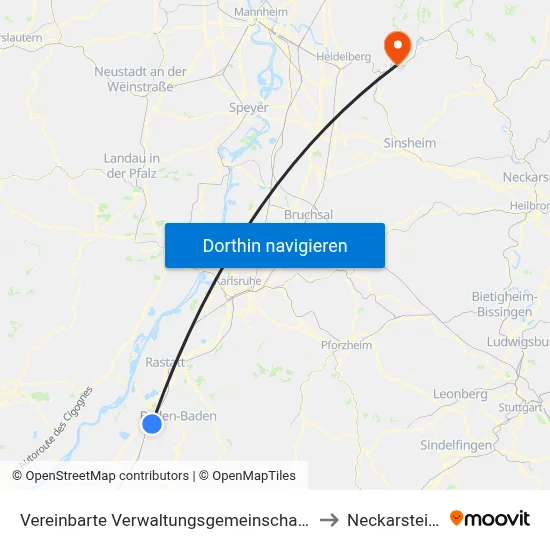 Vereinbarte Verwaltungsgemeinschaft Sinzheim to Neckarsteinach map