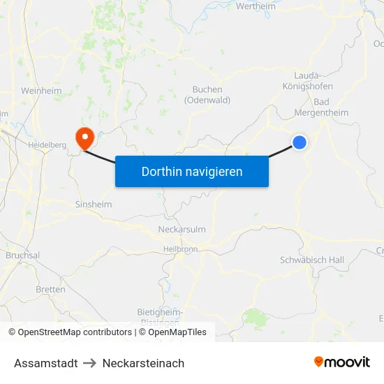 Assamstadt to Neckarsteinach map