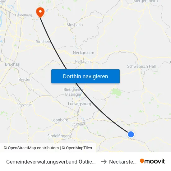 Gemeindeverwaltungsverband Östlicher Schurwald to Neckarsteinach map