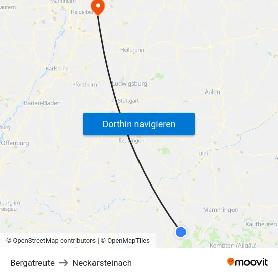Bergatreute to Neckarsteinach map