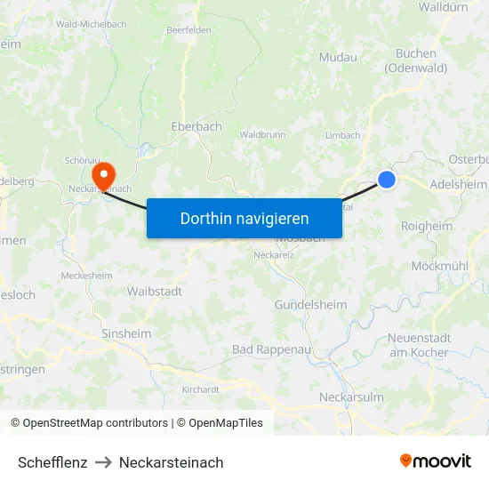Schefflenz to Neckarsteinach map