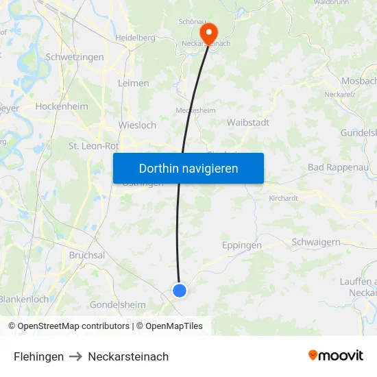 Flehingen to Neckarsteinach map