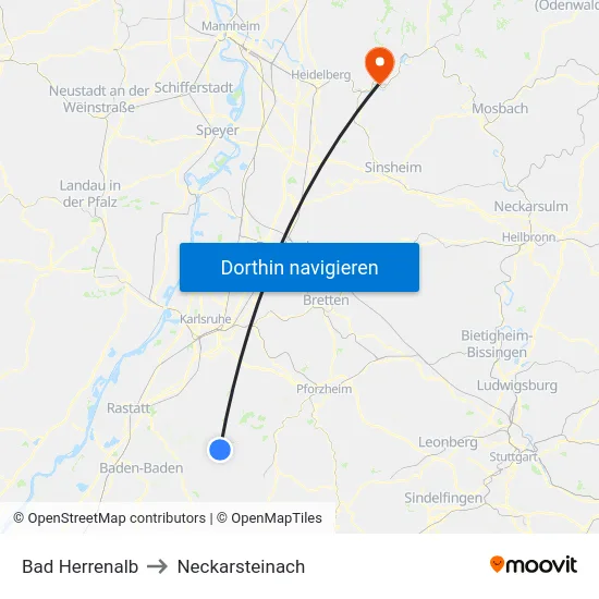Bad Herrenalb to Neckarsteinach map