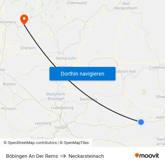 Böbingen An Der Rems to Neckarsteinach map