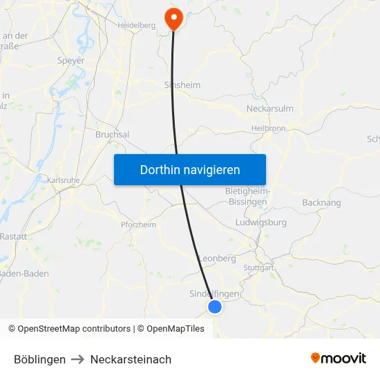 Böblingen to Neckarsteinach map