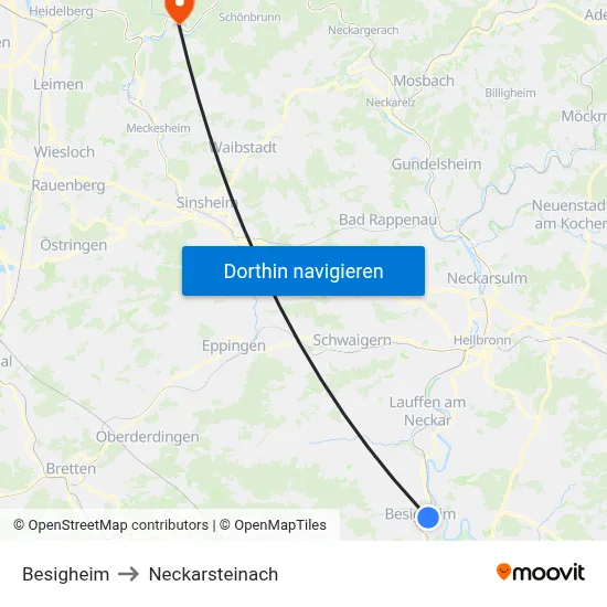 Besigheim to Neckarsteinach map