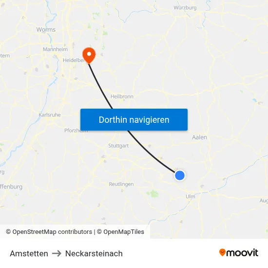 Amstetten to Neckarsteinach map