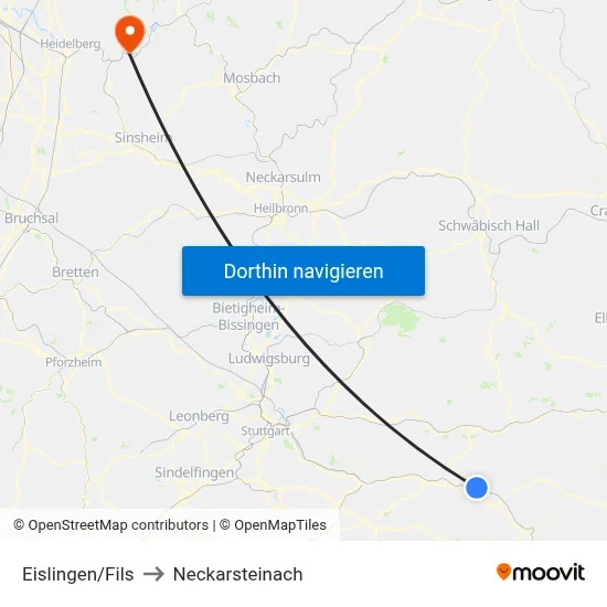 Eislingen/Fils to Neckarsteinach map