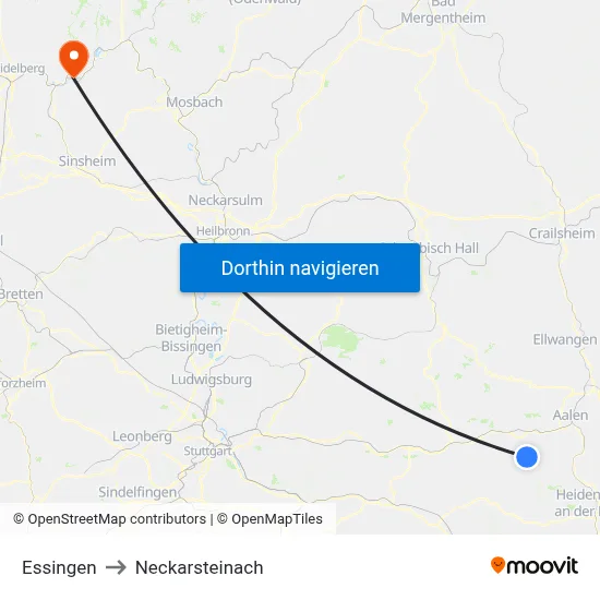 Essingen to Neckarsteinach map
