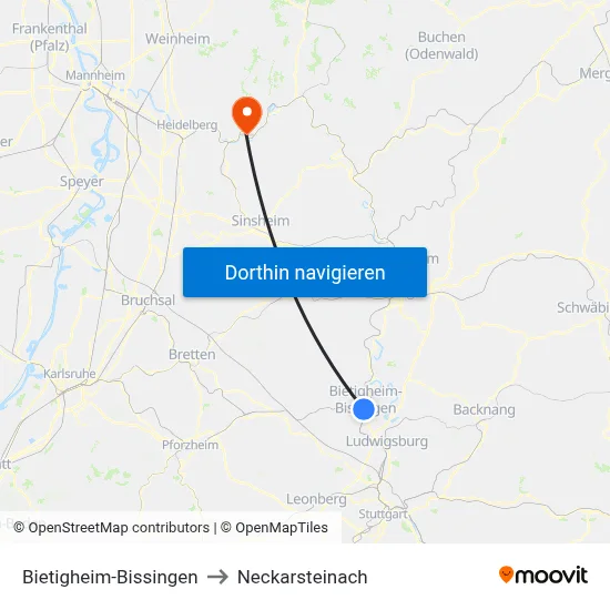 Bietigheim-Bissingen to Neckarsteinach map