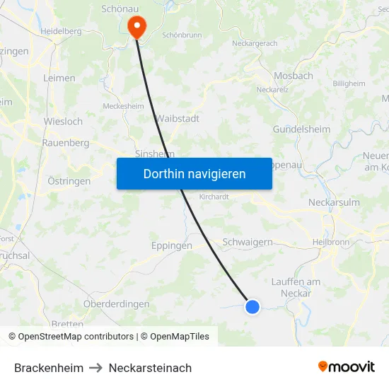 Brackenheim to Neckarsteinach map