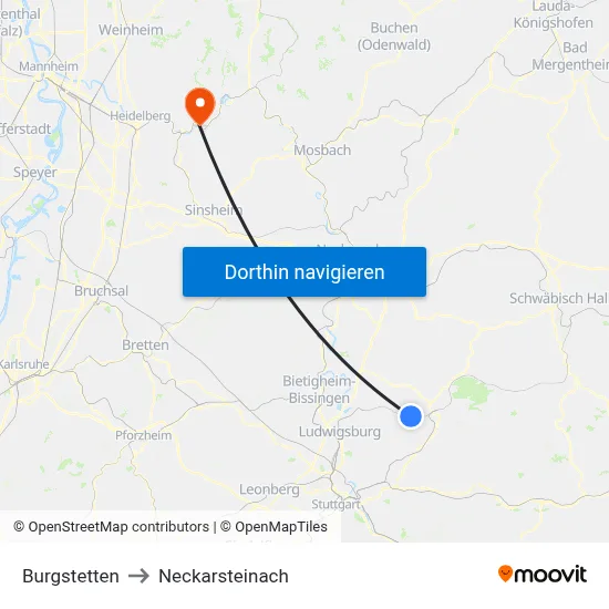 Burgstetten to Neckarsteinach map