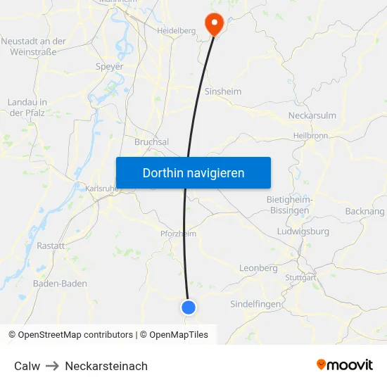 Calw to Neckarsteinach map