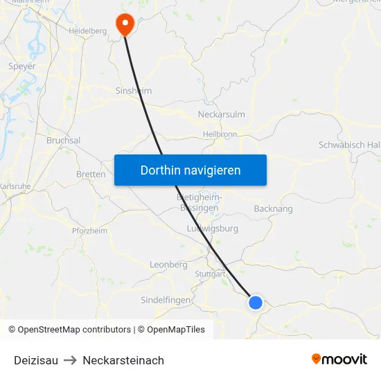 Deizisau to Neckarsteinach map