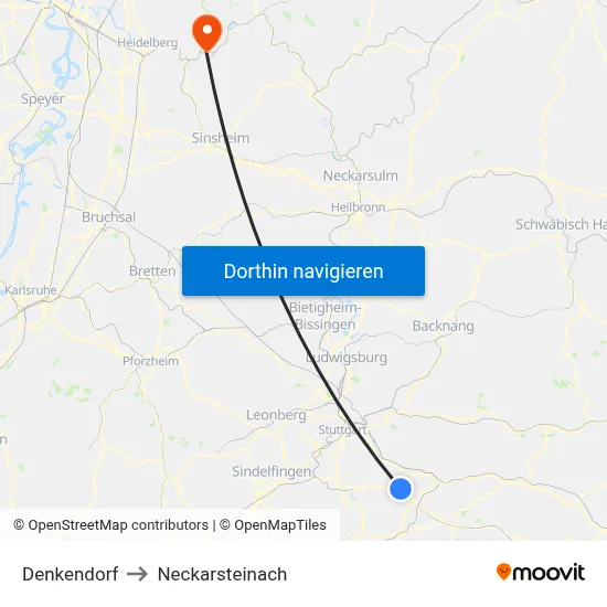 Denkendorf to Neckarsteinach map