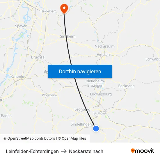 Leinfelden-Echterdingen to Neckarsteinach map