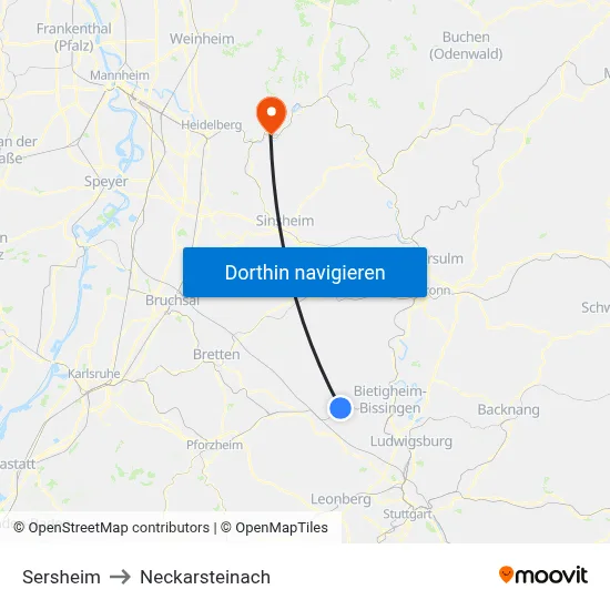 Sersheim to Neckarsteinach map