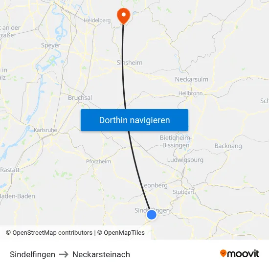 Sindelfingen to Neckarsteinach map