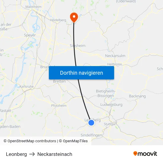 Leonberg to Neckarsteinach map