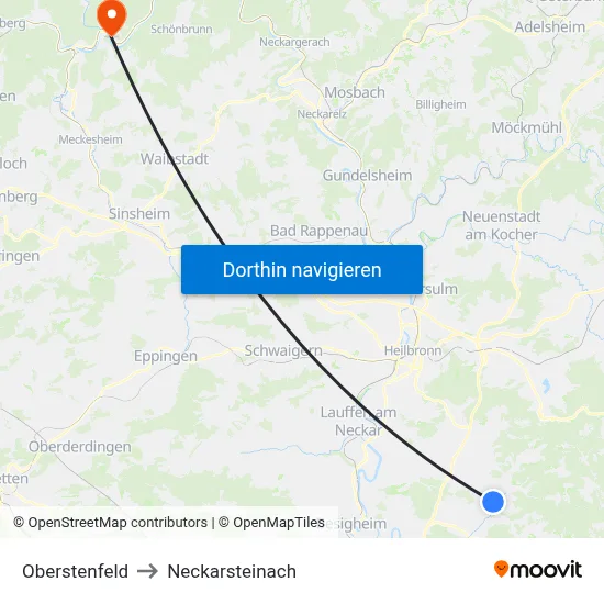 Oberstenfeld to Neckarsteinach map