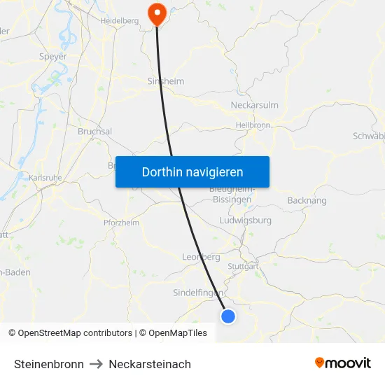 Steinenbronn to Neckarsteinach map