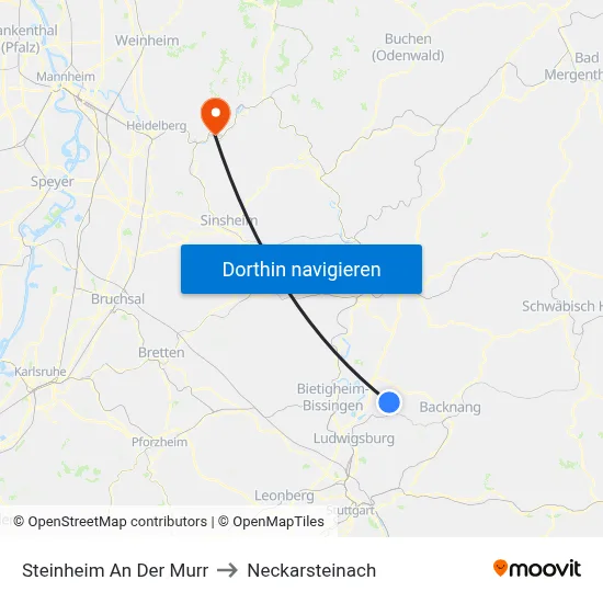 Steinheim An Der Murr to Neckarsteinach map