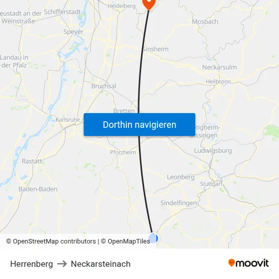 Herrenberg to Neckarsteinach map