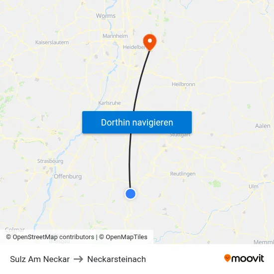 Sulz Am Neckar to Neckarsteinach map