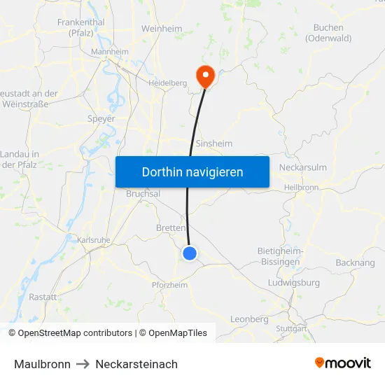 Maulbronn to Neckarsteinach map