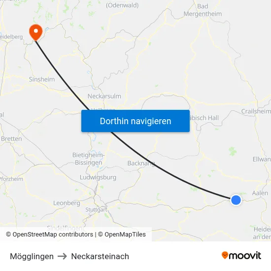 Mögglingen to Neckarsteinach map