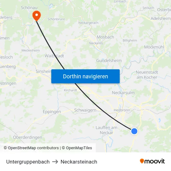 Untergruppenbach to Neckarsteinach map