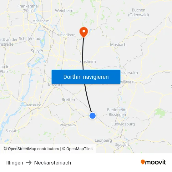 Illingen to Neckarsteinach map