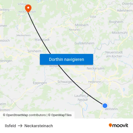 Ilsfeld to Neckarsteinach map