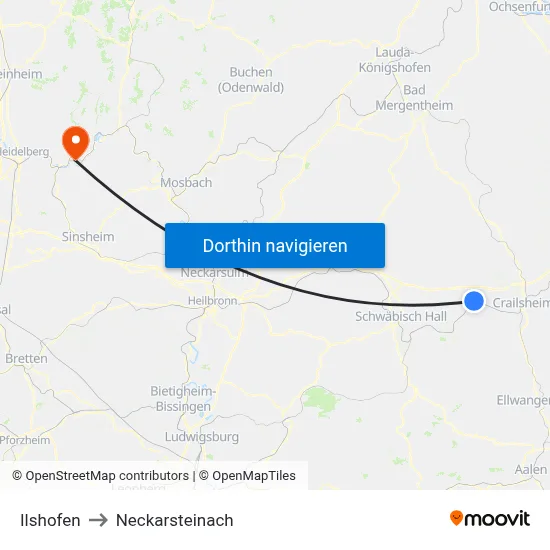 Ilshofen to Neckarsteinach map